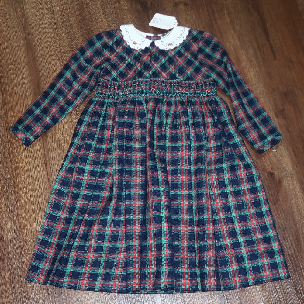 NWT Girls Sarah Louise England Tartan Plaid Smocked Holiday Christmas Dress sz 6